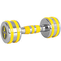 Хромована гантель inSPORTline Yellsteel 5 кг — стильна одноручна гантель із гумовими вставками