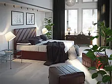 М'яке ліжко-подіум Шерідан з підйомним механізмом від Sentenzo, оббивка екошкіра та велюр, фото 5