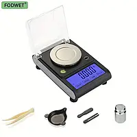 Високоточні цифрові ваги CX-501 50/0,001 г тара, пінцет, антиковзні затискачі, гирька, живлення від мережі і батарейок Китай