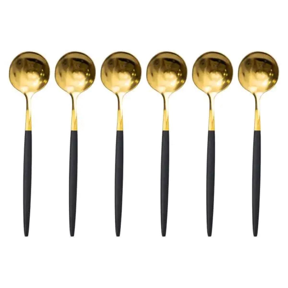 Набір чайних ложок 6 штук чайні ложки з нержавіючої сталі 12.9 см Чорний з золотом HP-20-5, фото 1