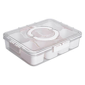Контейнер для їжі з 8 відсіками 31х24х7 см судок для їжі пластиковий 2.5 л Білий HP-27-3