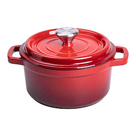 Каструля чавунна емальована 2 л з кришкою Ø20 см Червона HP-1-2R
