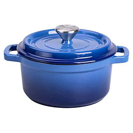 Каструля чавунна емальована 2 л з кришкою Ø20 см Синя HP-1-2BL