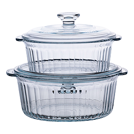 Форми для запікання набір 2 шт скляні з кришками круглі HP-34-26