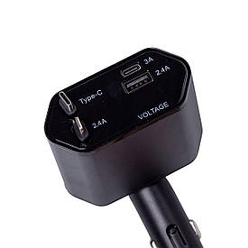 Автомобільний зарядний пристрій з висувними кабелями та портами USB-A/USB-C HP-C1