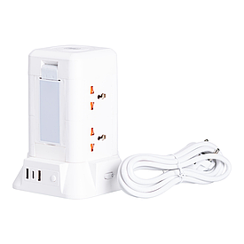 Мережевий фільтр подовжувач 2.8 м з лампою на 6 універсальних розеток з 2 USB, 1 Type-C, бездротова зарядка HP-5-1