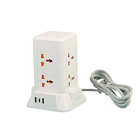 Мережевий фільтр подовжувач 4.8 м з лампою на 6 універсальних розеток з 2 USB, 1 Type-C, бездротова зарядка HP-5-3MF