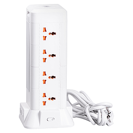 Мережевий фільтр подовжувач 2.8 м з лампою на 12 універсальних розеток з 2 USB, 1 Type-C, бездротова зарядка HP-5-9MF