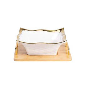 Блюдо керамічне 29.5х27.5х10 см на бамбуковій підставці LX-10B