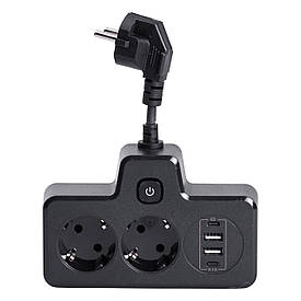 Мережевий фільтр на 2 євро розетки з 2 USB та 2 Type-C чорний HP-5-18