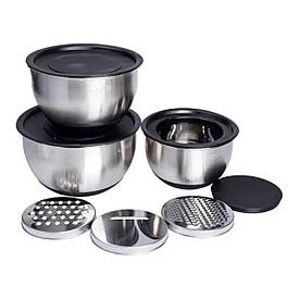 Набір мисок з нержавіючої сталі з кришками і терками салатники з нержавійки 3 штуки 2.5 л/2 л/1.5 л LG-02/3PCS