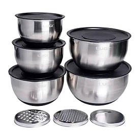 Набір мисок з нержавіючої сталі 5 штук з кришками і терками салатники з нержавійки 5/4/ 2.5/2/1.5 л LG-01/5PCS