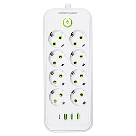 Мережевий фільтр 4.7 м подовжувач на 8 розеток з 3 USB 1 Type-C та кнопкою відключення F20U Чорний HP-5-29