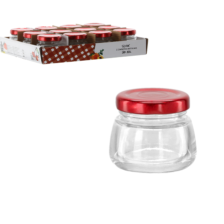 БАНКА 30 МЛ З ЧЕРВОНОЮ МЕТАЛЕВОЮ КРИШКОЮ, упаковка = 12 шт., фото 1