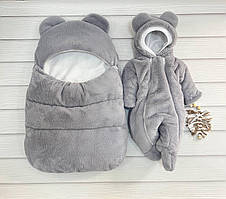 Комплект Ведмедик для новонароджених (штучне хутро кролик) сірий