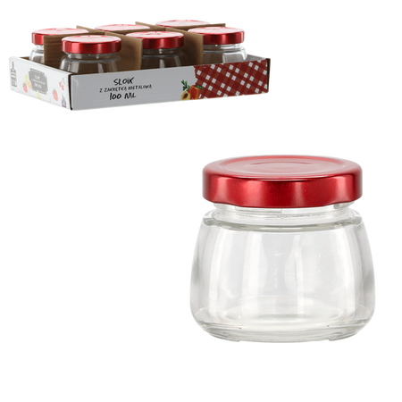 БАНКА 100 МЛ З ЧЕРВОНОЮ МЕТАЛЕВОЮ КРИШКОЮ, упаковка = 6 шт., фото 1
