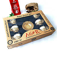 Кавові чашки з Туреччини для подачі кави 50 мл східний набір на 6 персон в подарунковому наборі для любителів кави Золотисто-білий