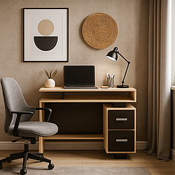 Маленький прямий сучасний письмовий комп'ютерний стіл з тумбою з шухлядами 90 см для ноутбука Піксель Летро