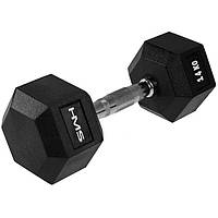 Прогумована шестигранна гантель HEX PRO HMS 14 кг — суцільна гантель для силових тренувань