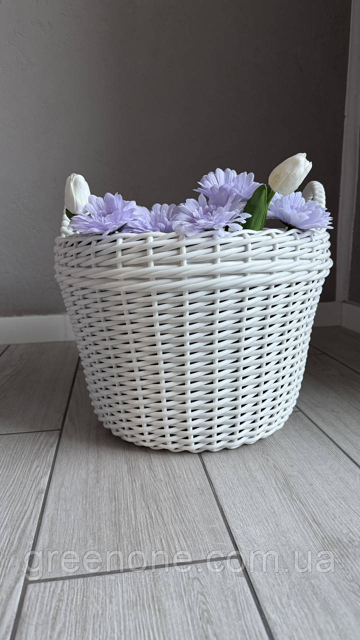 Кошик білий для дров із ручками зі штучного ротанга ручної роботи, фото 1