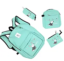 Шкільний набір сумок 4 в 1 — рюкзак, сумка на плече, пенал і косметичка, бірюзовий колір