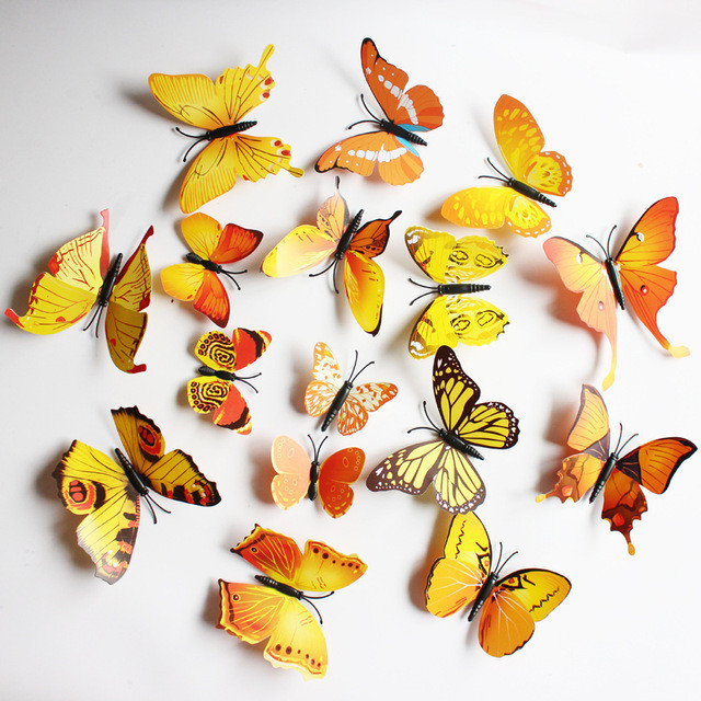Об'ємні 3D метелики на стіну (шпалери) для декору (помаранчеві)