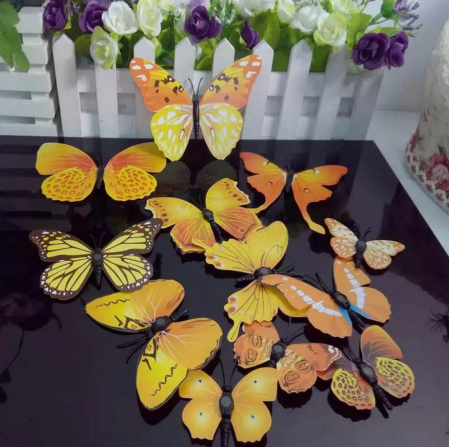Объемные 3D бабочки на стену (обои) для декора желтые - фото 2 - id-p475265733
