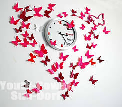 Об'ємні 3D метелики на стіну (шпалери) для декору (рожеві), фото 4