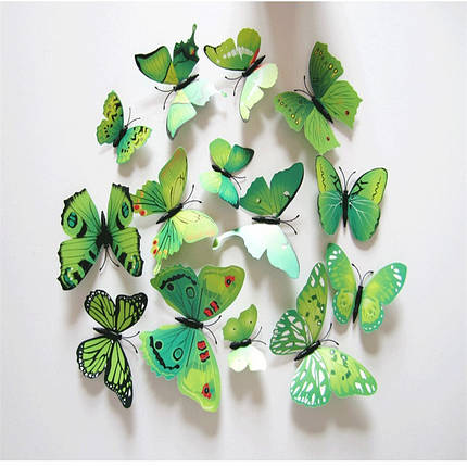 Об'ємні 3D метелики на стіну (шпалери) для декору (зелені), фото 2