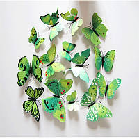 Об'ємні 3D метелики на стіну (шпалери) для декору (зелені)