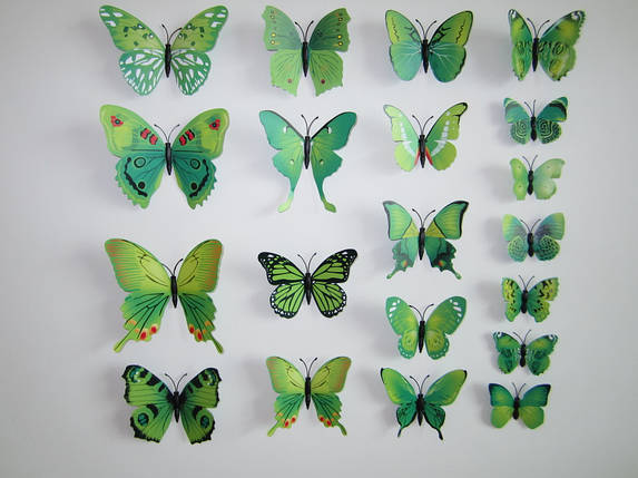 Об'ємні 3D метелики на стіну (шпалери) для декору (зелені), фото 2