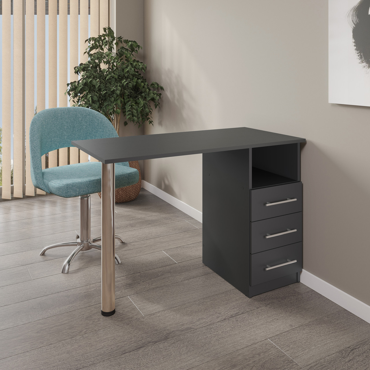 Стіл манікюрний трансформер на три висувні шухляди 103,4*55 висотою 73 см. Антрацит, фото 1