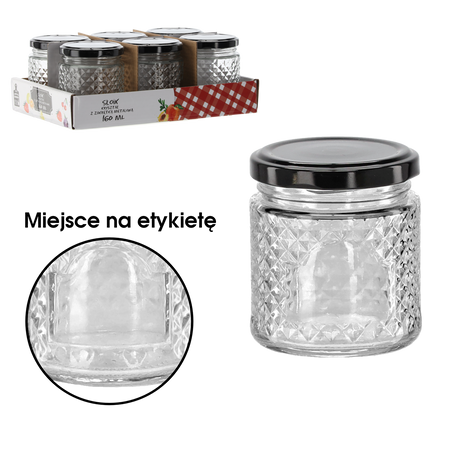 КРИШТАЛЕВА БАНКА 160 МЛ З ЧОРНОЮ МЕТАЛЕВОЮ КРИШКОЮ, упаковка = 6 шт., фото 1