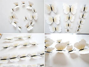 Об'ємні 3D метелики на стіну (шпалери) для декору білі, фото 3