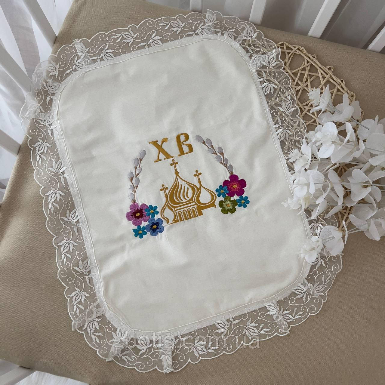 Серветка "Великдень" з вишивкою Молочний/синій Сатин арт.27688536  35*45 см(р)