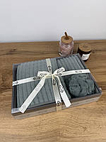 Подарунковий набір рушників "Смужка" з мікрофібри (зелений)