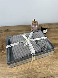 Подарунковий набір рушників "Смужка" з мікрофібри (сіро-бежевий)