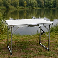 Раскладной стол для отдыха, пикника, дачи, рыбалки 70×50×60 см туристический алюминиевый из МДФ Белый