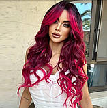 Перука колір чорний колорування у розовий з чубчиком шторкою – довжина 76 см термостійка натуральний вигляд, фото 2