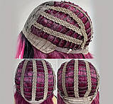 Перука колір чорний колорування у розовий з чубчиком шторкою – довжина 76 см термостійка натуральний вигляд, фото 5