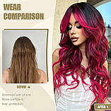 Перука колір чорний колорування у розовий з чубчиком шторкою – довжина 76 см термостійка натуральний вигляд, фото 7