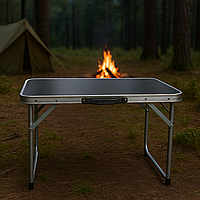 Розкладний стіл для відпочинку, пікніка, дачі, риболовлі 70×50×60 см туристичний алюмінієвий з МДФ Чорний