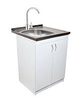 Тумба кухонна Біла з мийкою 60х60 (0,6 мм) ліва чаша, змішувач нержавіючий, сифон