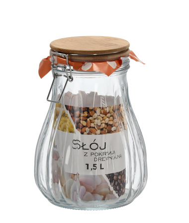 СКЛЯНА БАНКА 1,5 Л З ДЕРЕВ'ЯНОЮ КРИШКОЮ, фото 1