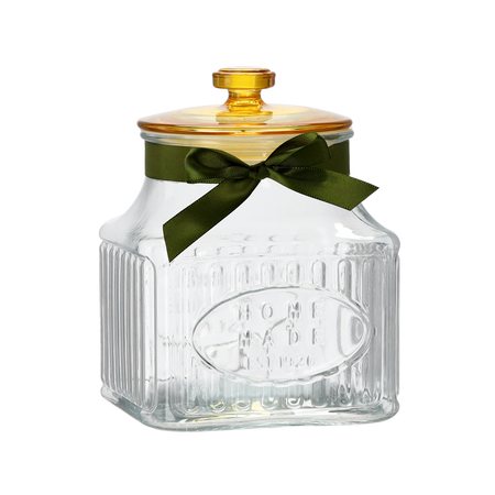 Квадратна банка 2,4 л з ребристою скляною кришкою та стрічкою, фото 1