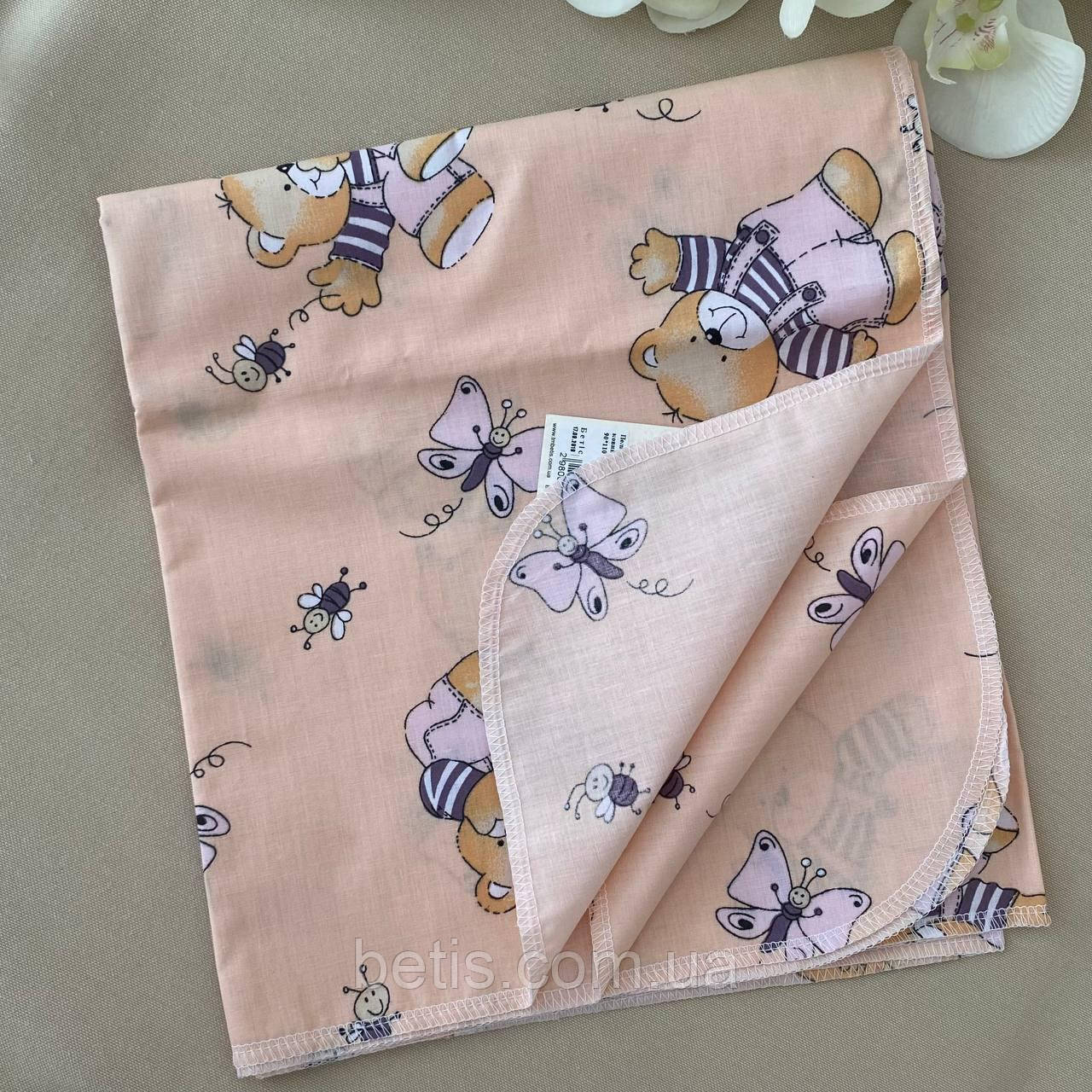 Пелюшка "Ведмежатко" Персиковий Поплін арт.27682160 90*110 см.(р)