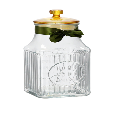Квадратна банка 2,8 л зі скляною кришкою та стрічкою, фото 1