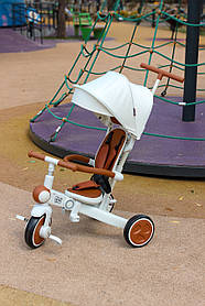 Триколісний велосипед-трансформер 4в1 з капюшоном та батьк. ручкою Best Trike, білий/коричневий 12-707