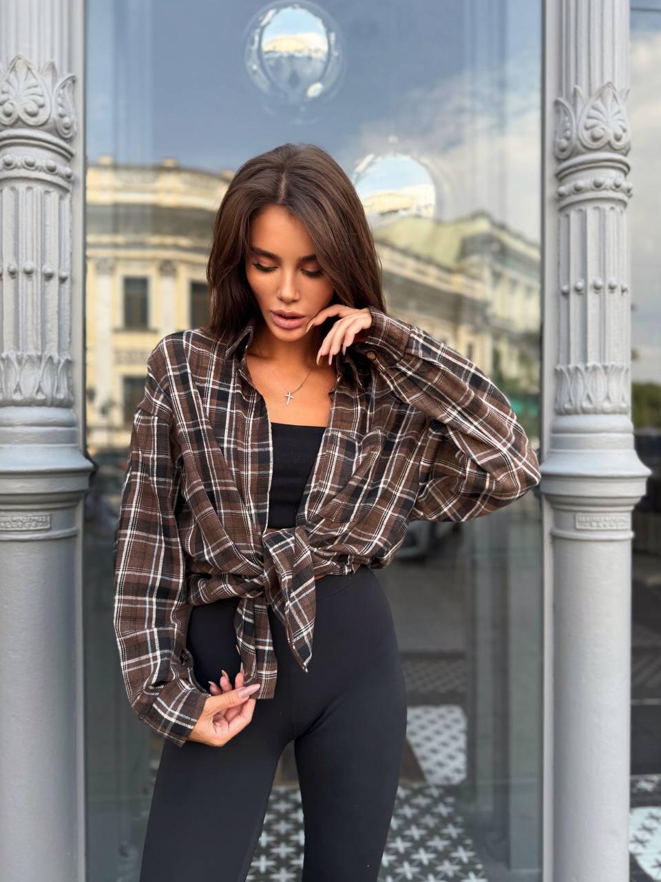 Жіноча молодіжна сорочка в клітинку вільного фасону (р. 42-46) 55131106, фото 1