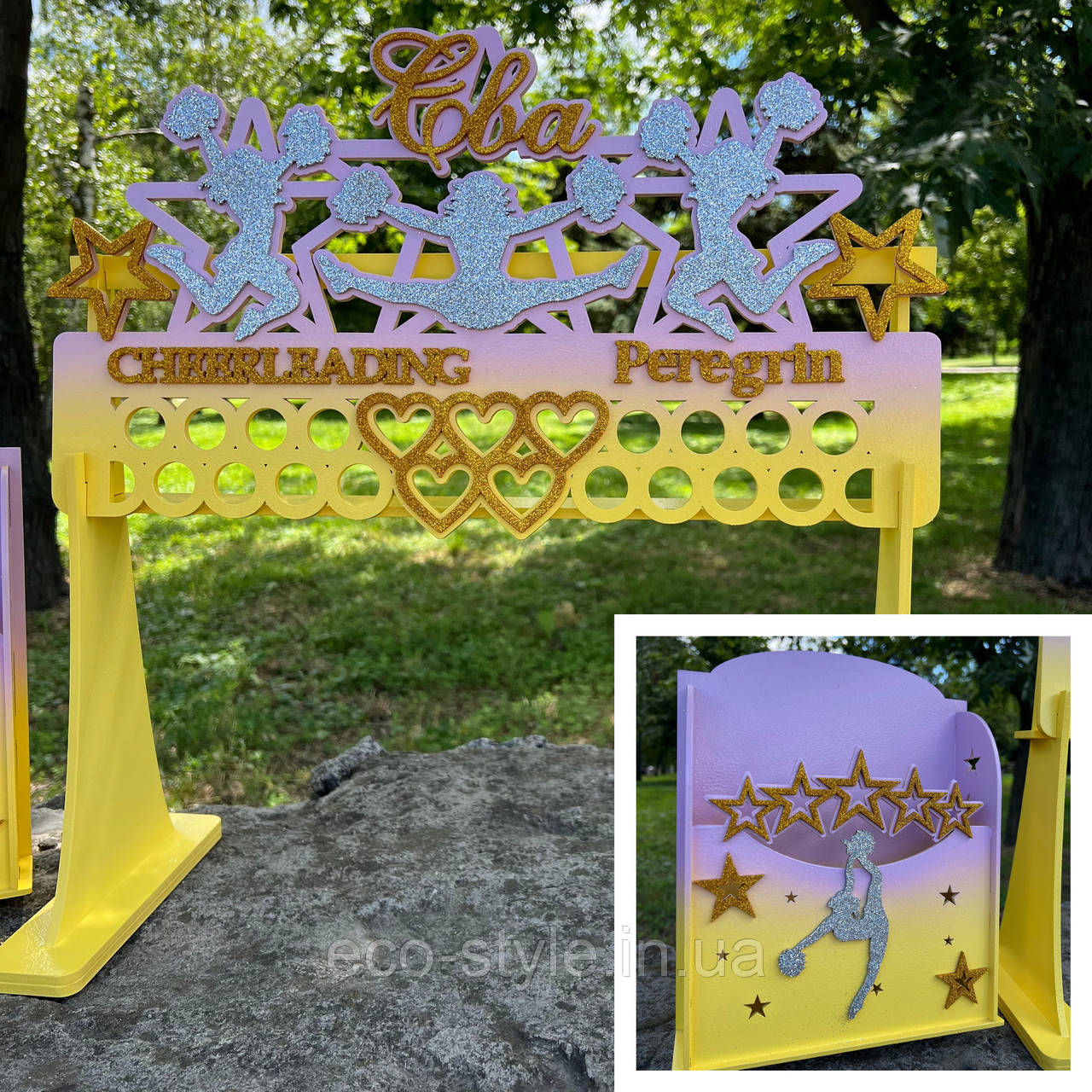 Набір медальниця на підставці + дипломниця. Медальниця для чирлідера. Холдер для нагород на підставці, фото 1